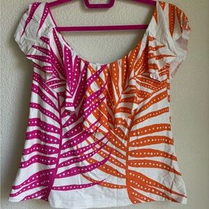 Trina Turk Pink and Orange Leaf Print Bikini Top